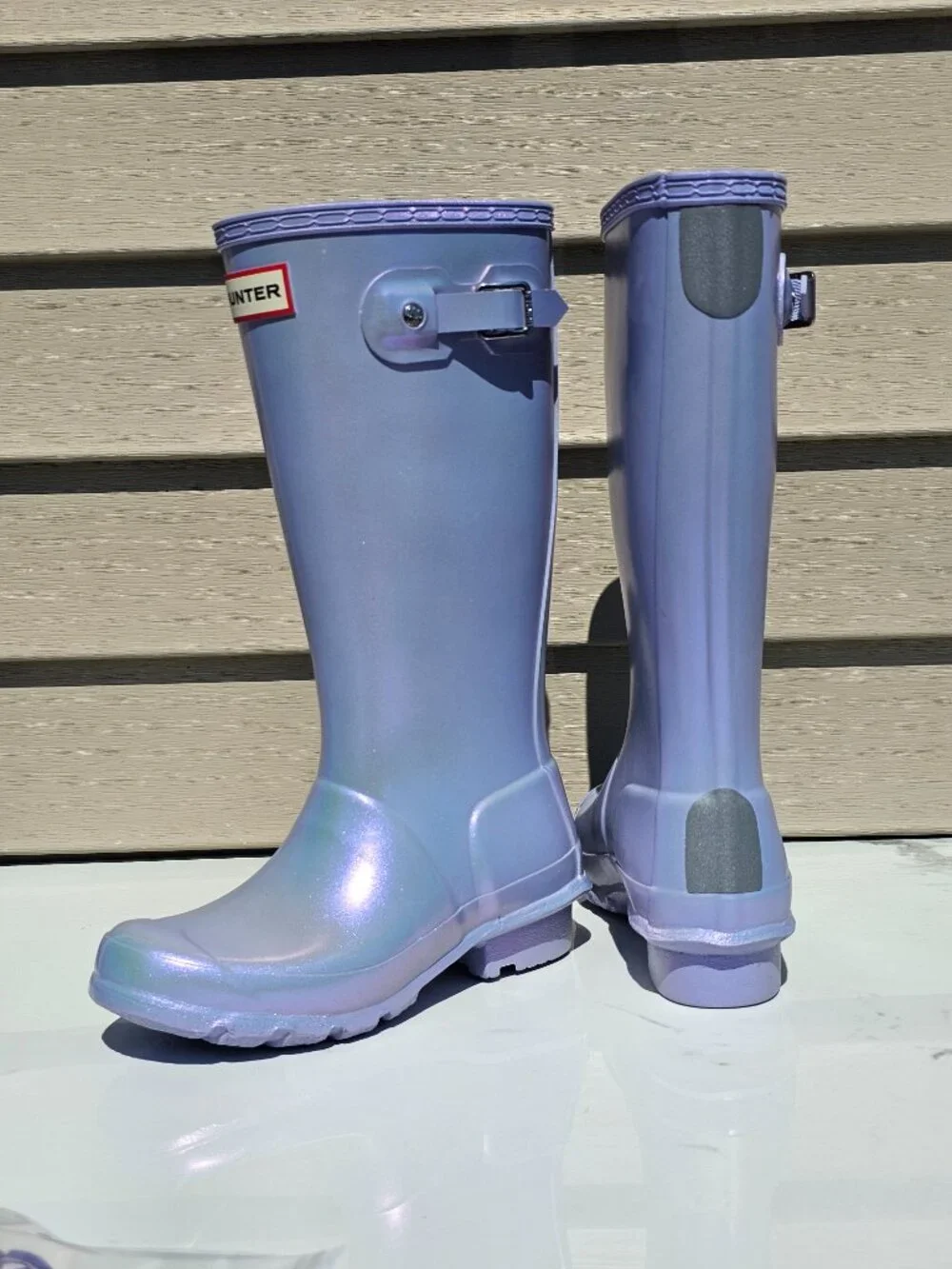 Hunter Nebula Kids Tall Rain Boots (light purple iridescent finish)